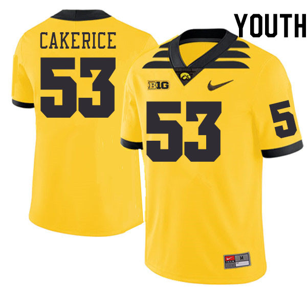 Youth #53 Trent Cakerice Iowa Hawkeyes College Football Jerseys Stitched-Gold